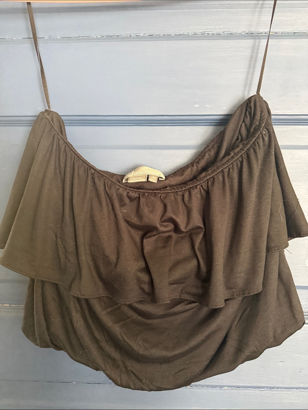 Anthropologie Black Off-Shoulder Ruffle Crop Top
